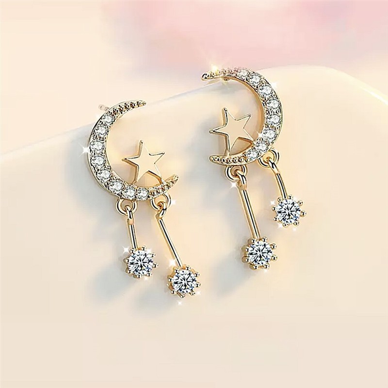 Diamante Star And Moon Drop Earrings  |  Womens Jewelry Accessories Jewelry