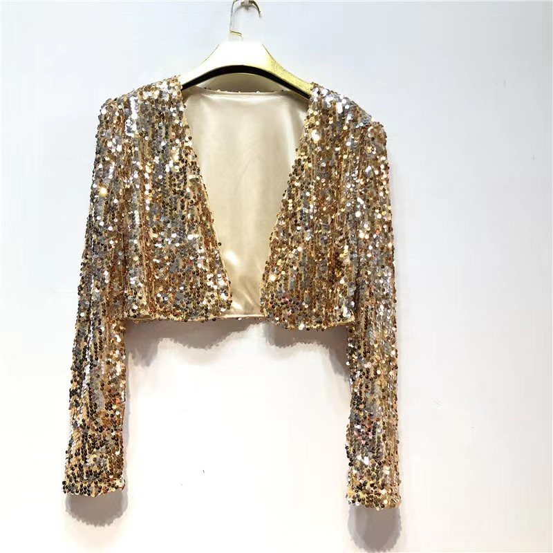 Glitter Sequin Cropped Blazer  |  Womens Jackets Clothing Jackets