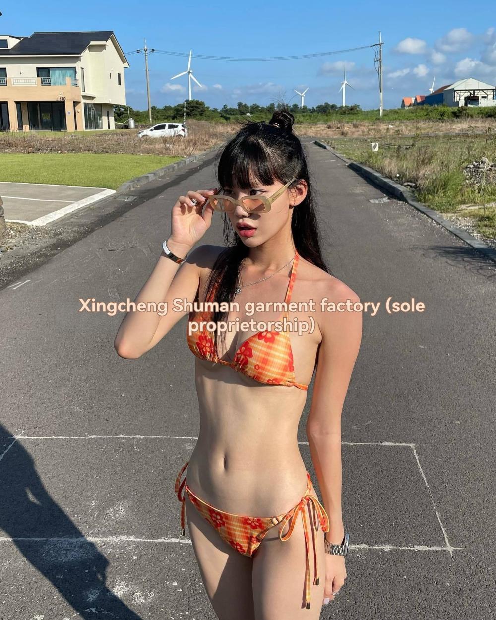 Hawaiian Check Crochet Stitch Triangle Ring Bikini Set  |  Womens Swimwear Clothing Swimwear