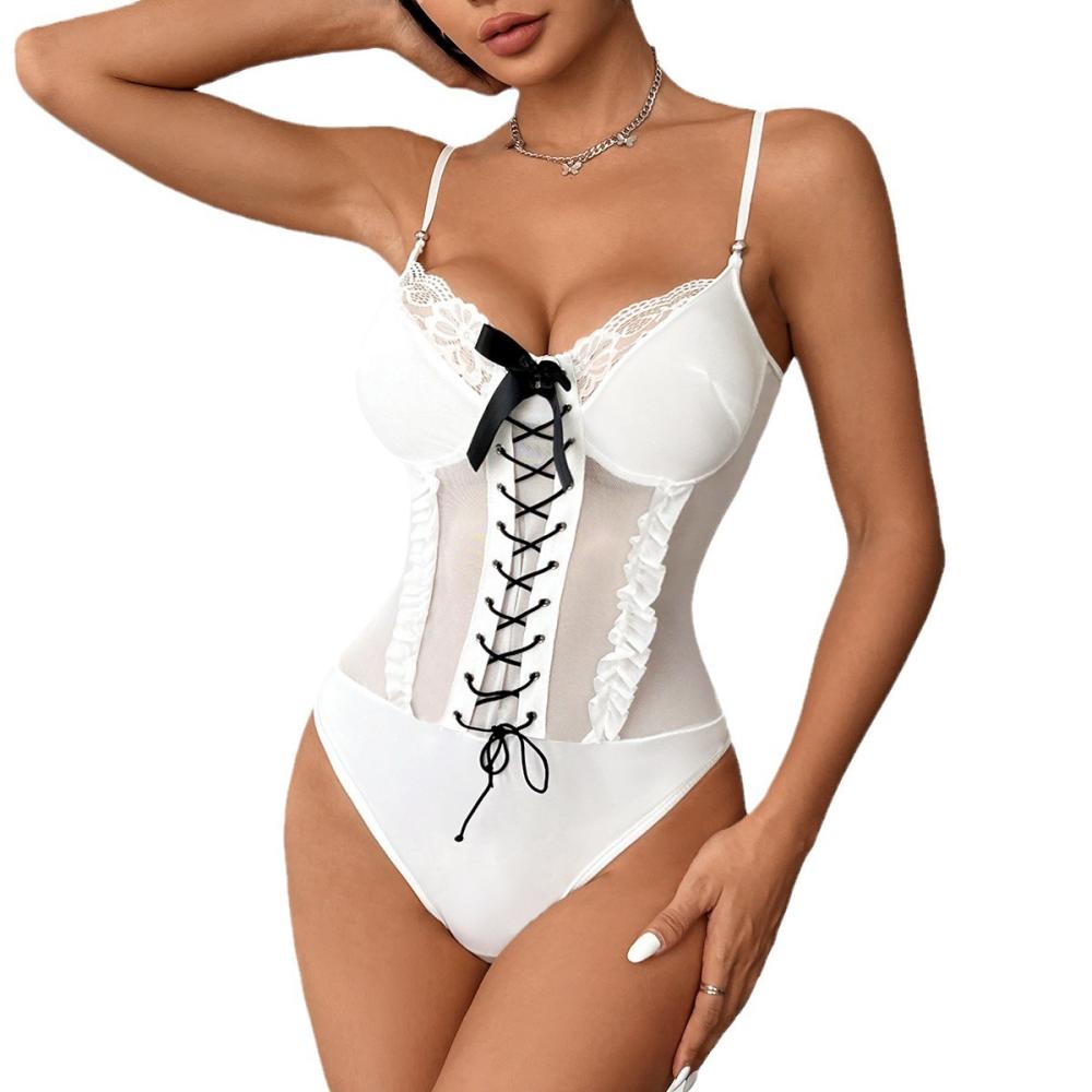 Organza Ruffle Lace Up Lingerie Bodysuit  |  Womens Lingerie Clothing Lingerie