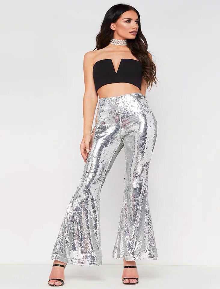 Plus Size Stripe Sequin Flare Pants  |  Womens Pants & Jeans Clothing Pants & Jeans