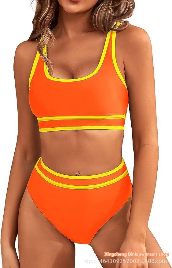 Rib Contrast Binding Crop Bikini Set  |  Womens Swimwear Clothing Swimwear