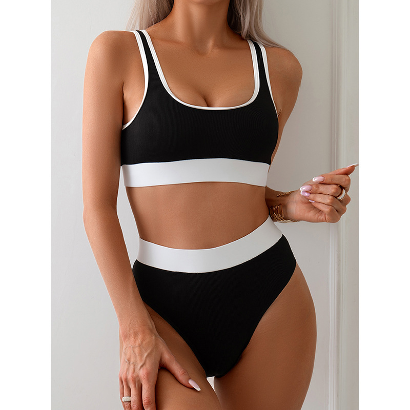 Ribbed Contrast Binding Crop Bikini Set  |  Womens Swimwear Clothing Swimwear