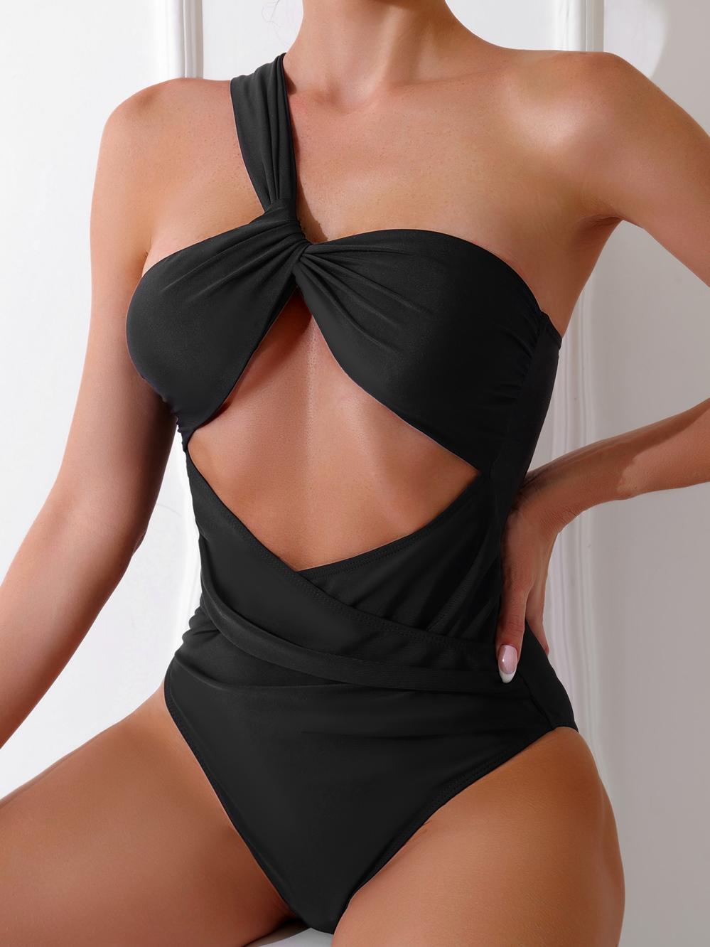 Ribbed Cut Out Halter Neck Swimsuit  |  Womens Swimwear Clothing Swimwear