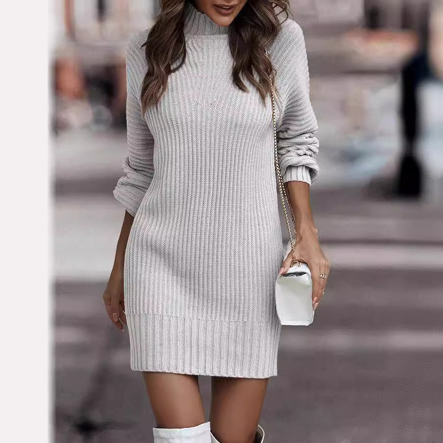 Ribbed Funnel Neck Mini Dress  |  Womens Dresses Clothing Dresses