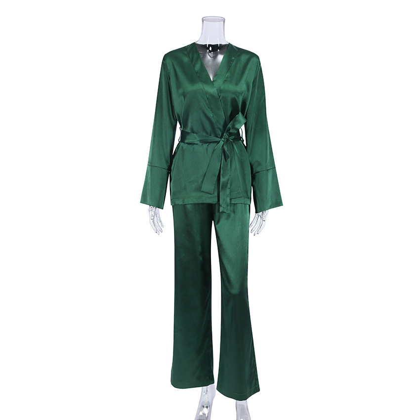 Satin Belted Pajama Pants Set  |  Womens Sleepwear Clothing Sleepwear