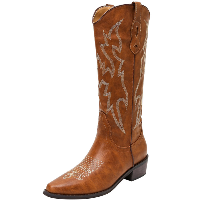 Thigh High Slouchy Embriodered Cowboy Boots  |  Womens Boots Boots Boots