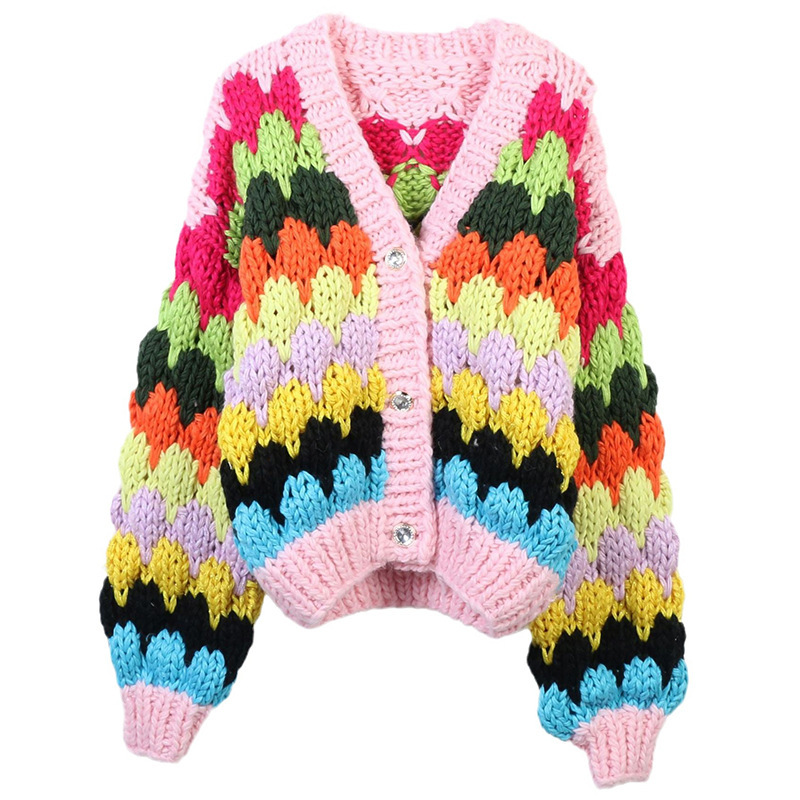 Multicolor Hand Knit Cardigan  |  Womens Knitwear Clothing Knitwear